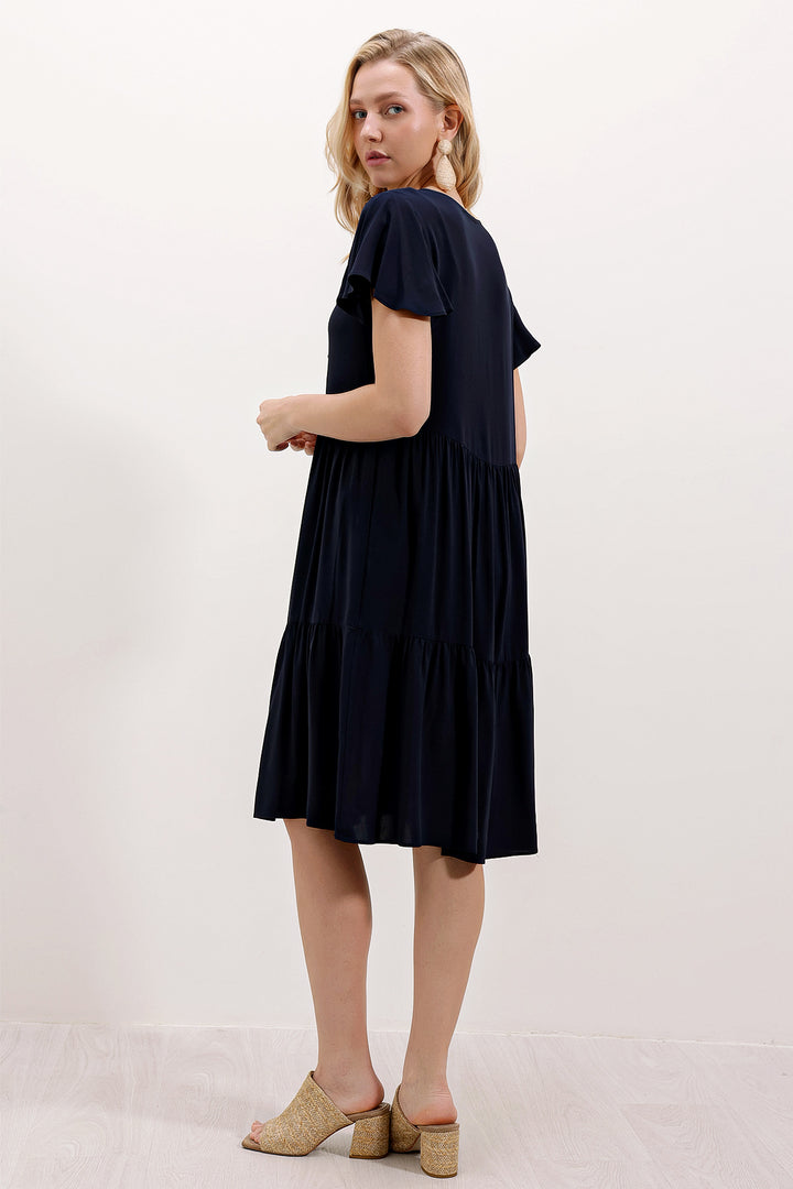 BGD Women V Neck Short Dress - Dark Blue - Avondale