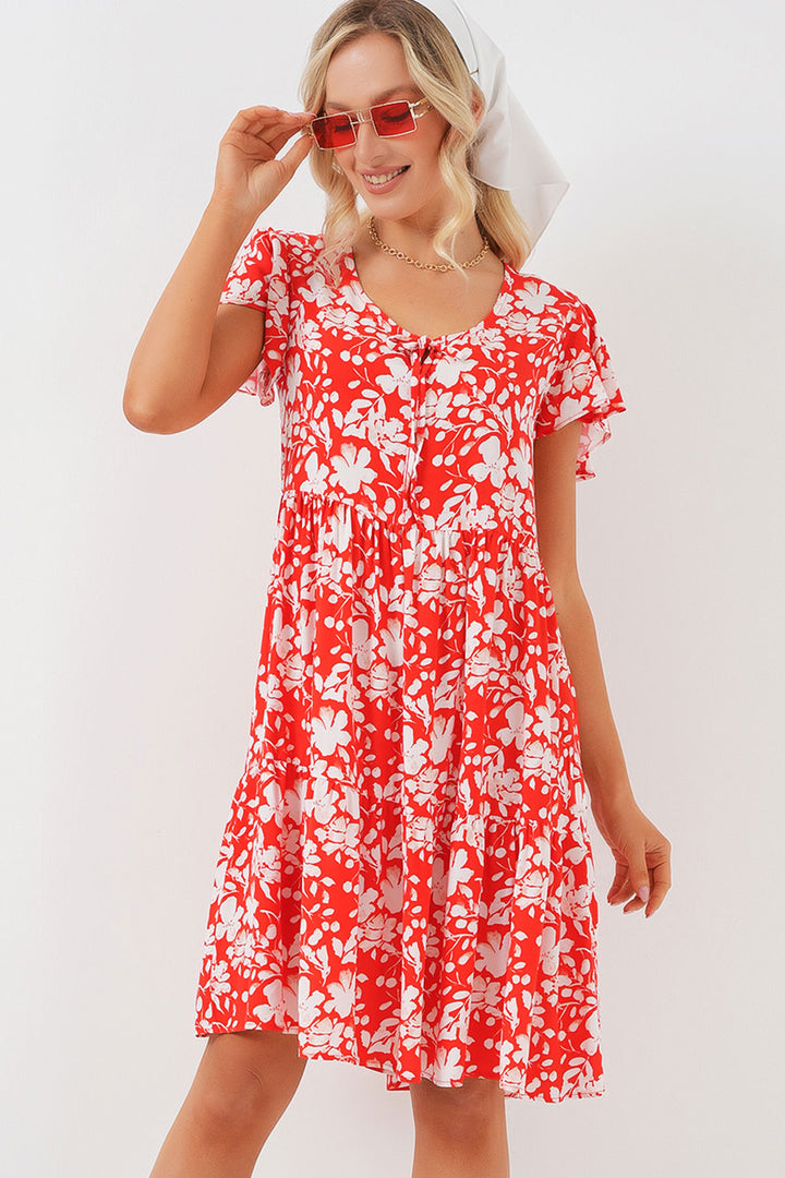 BGD Women V-Neck Short Dress - Red - San Javier