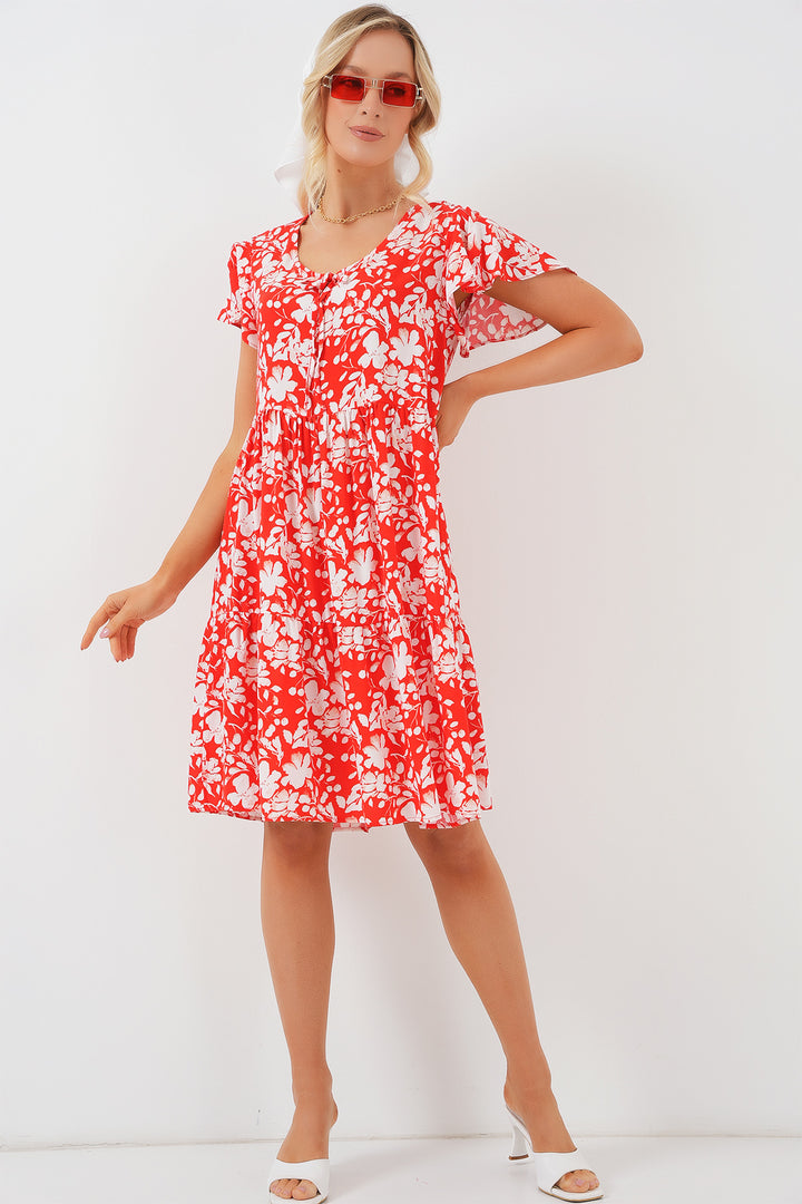 BGD Women V-Neck Short Dress - Red - San Javier
