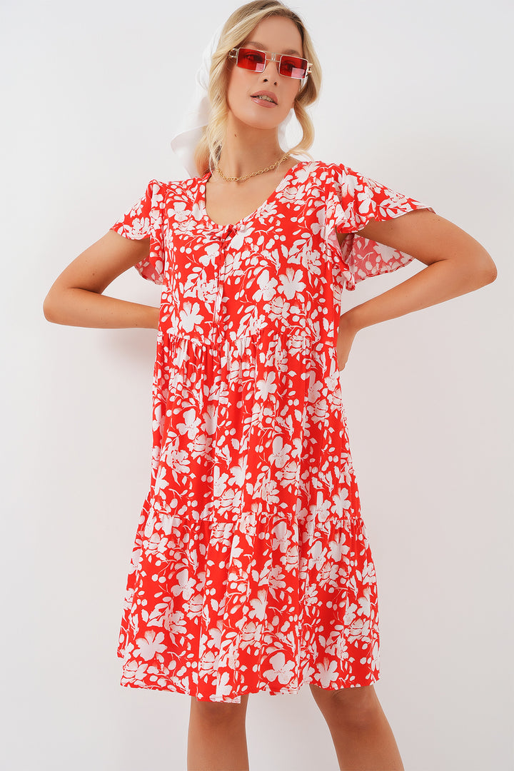BGD Women V-Neck Short Dress - Red - San Javier