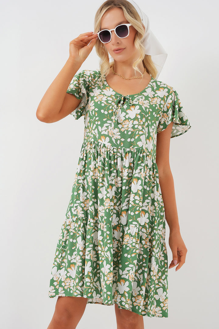 BGD Women V Neck Short Dress - Green. - Centennial