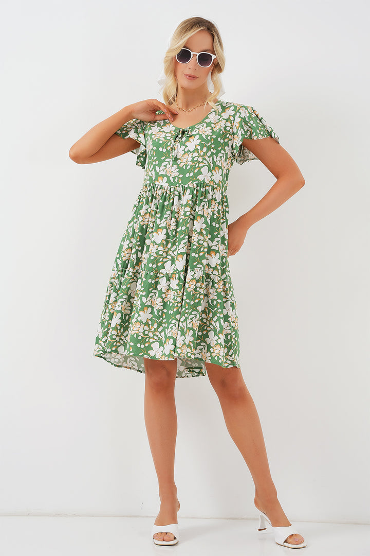 BGD Women V Neck Short Dress - Green. - Centennial