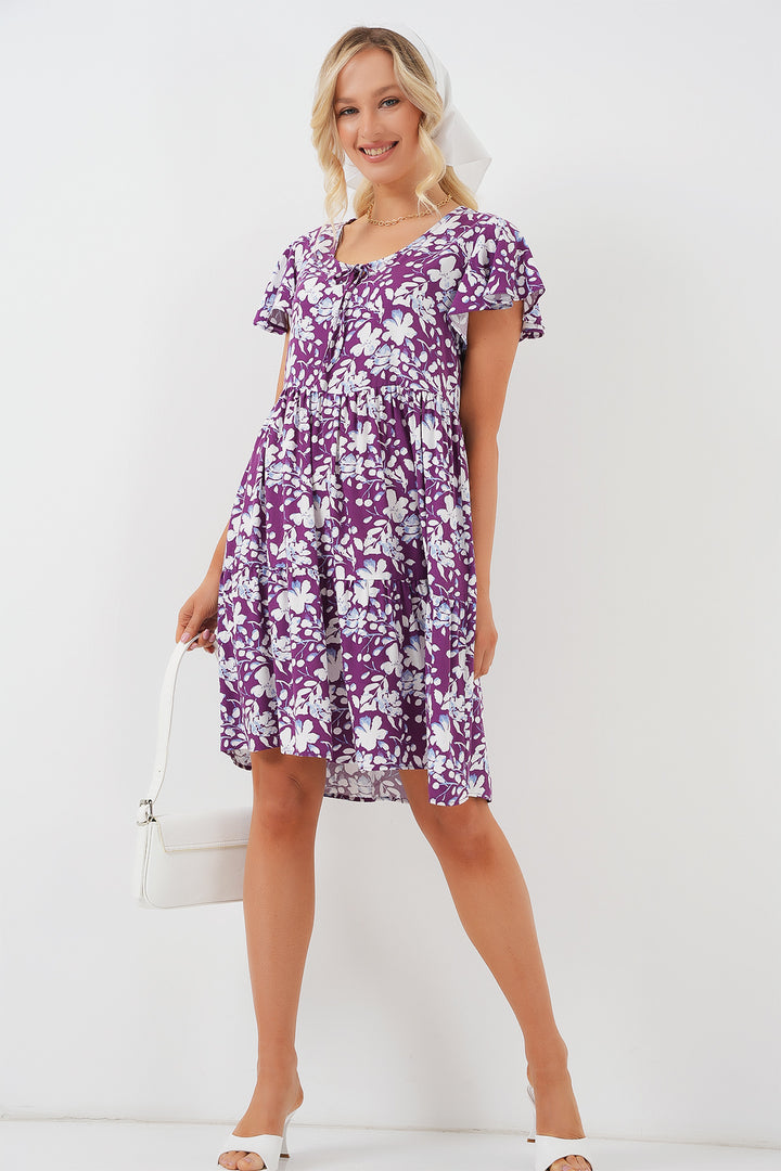 BGD Women V Neck Short Dress - Purple - Melbourne