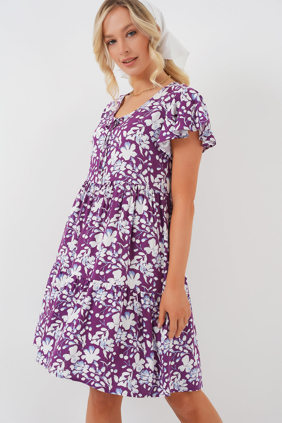 BGD Women V Neck Short Dress - Purple - Melbourne