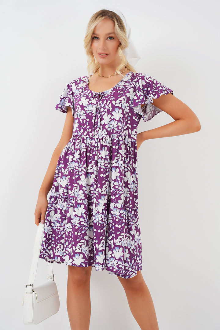 BGD Women V Neck Short Dress - Purple - Melbourne