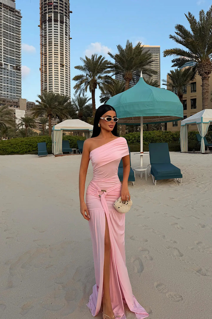 EYY Women Pink Nicolette Long Dress with Slit - Sugar Land