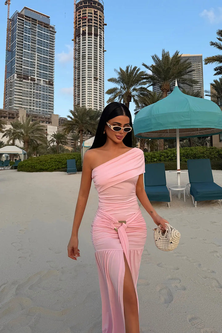 EYY Women Pink Nicolette Long Dress with Slit - Sugar Land