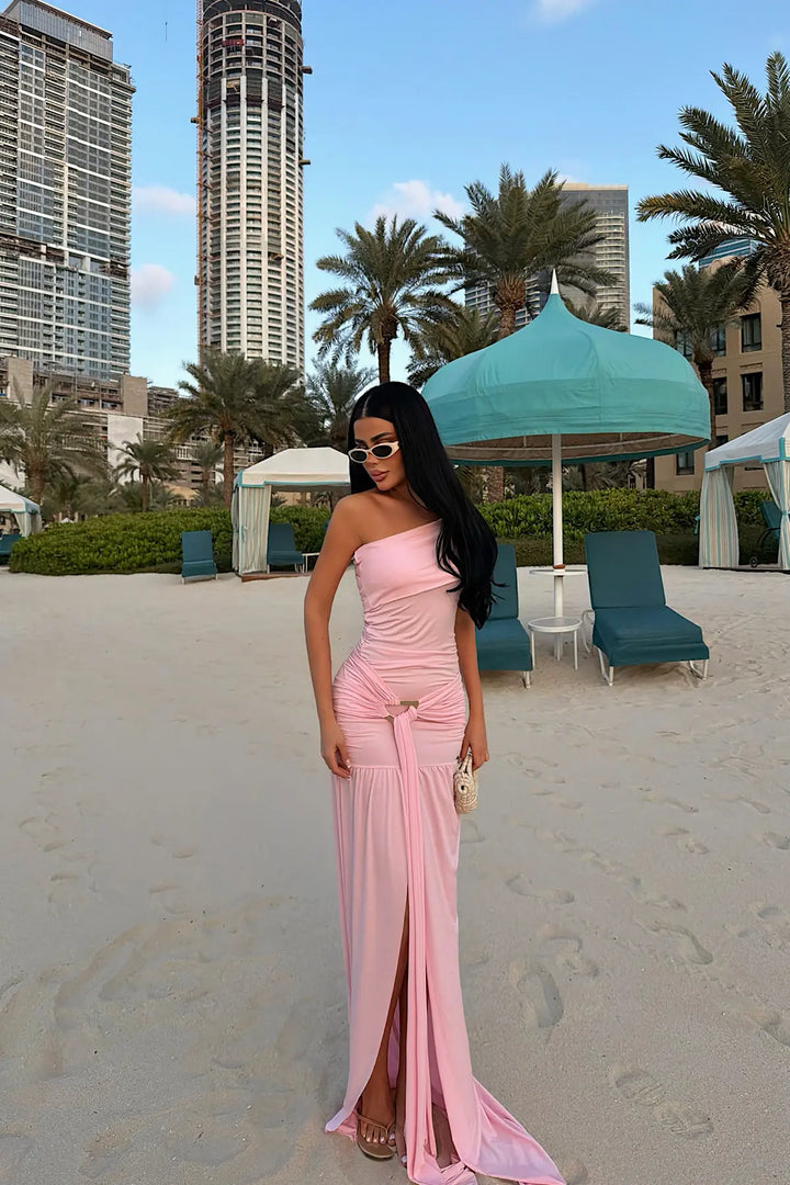 EYY Women Pink Nicolette Long Dress with Slit - Sugar Land