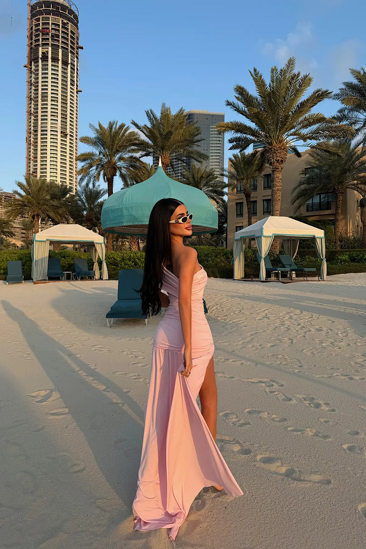 EYY Women Pink Nicolette Long Dress with Slit - Sugar Land
