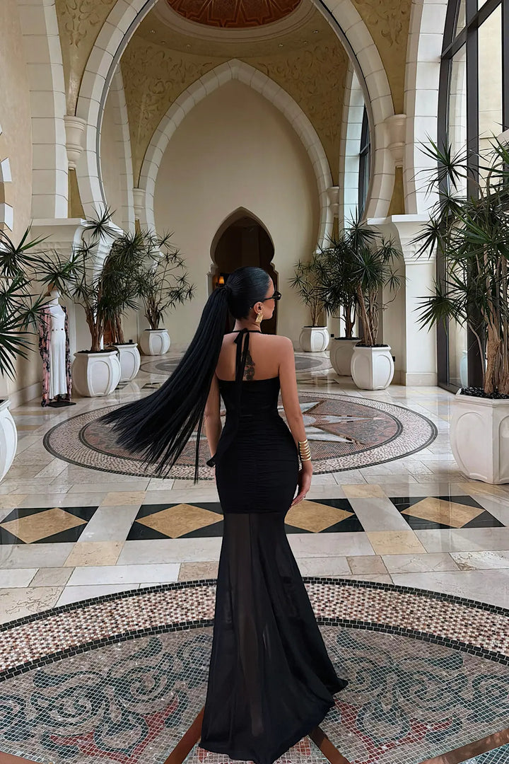 EYY Women Black Transparent Strappy Long Dress - Gosport