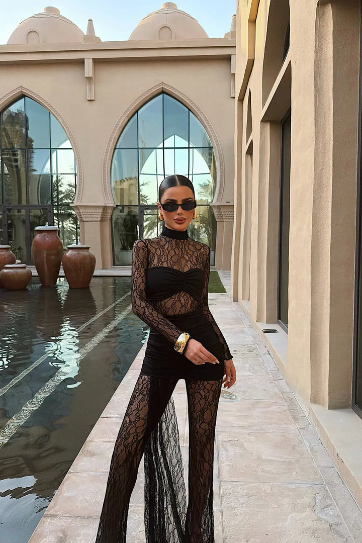 EYY Women Black Lace Detail Strapless Jumpsuit - Blackpool