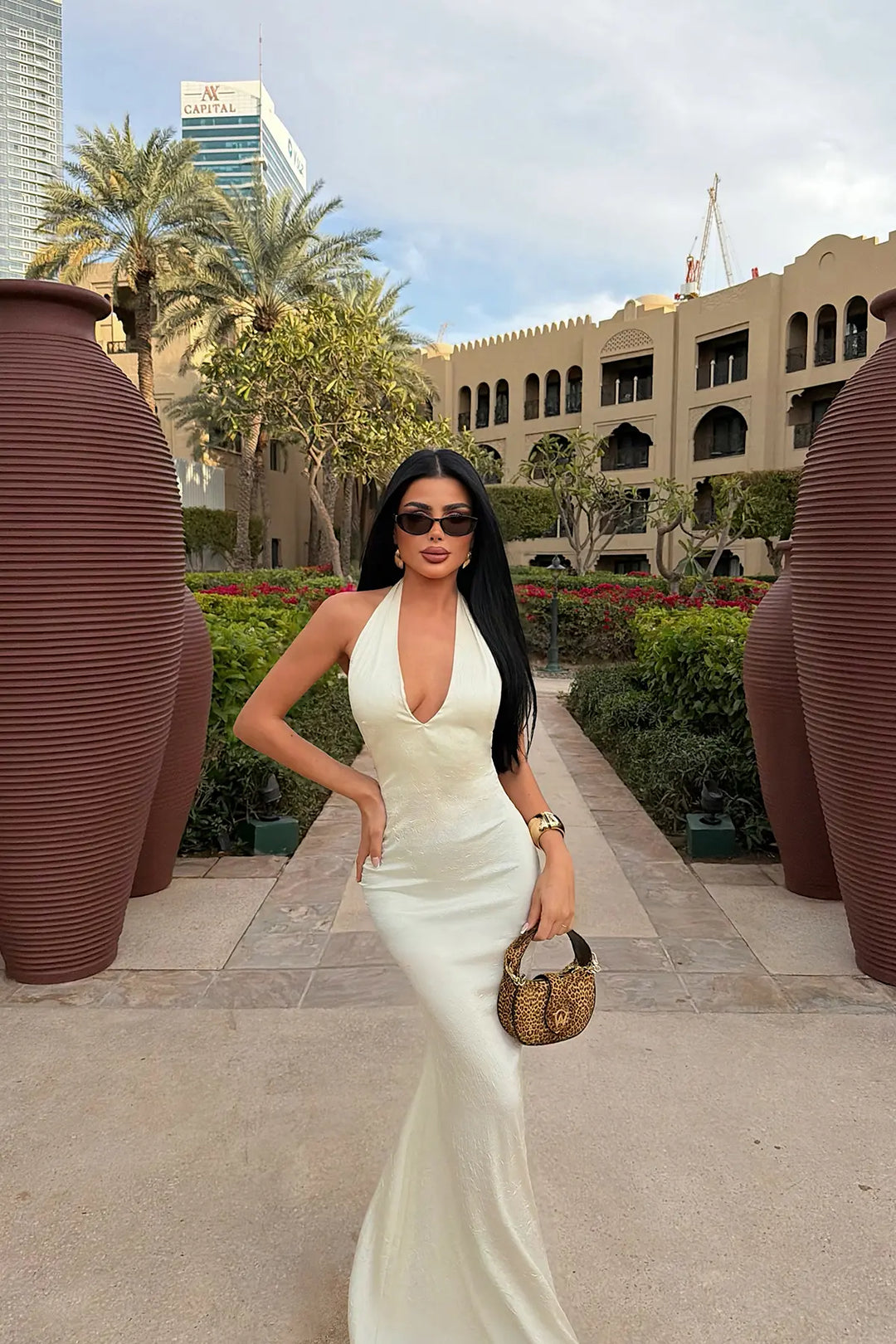 EYY Women Yellow V-Neck Long Dress - Vélez-Málaga