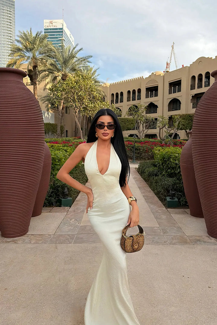 EYY Women Yellow V-Neck Long Dress - Vélez-Málaga