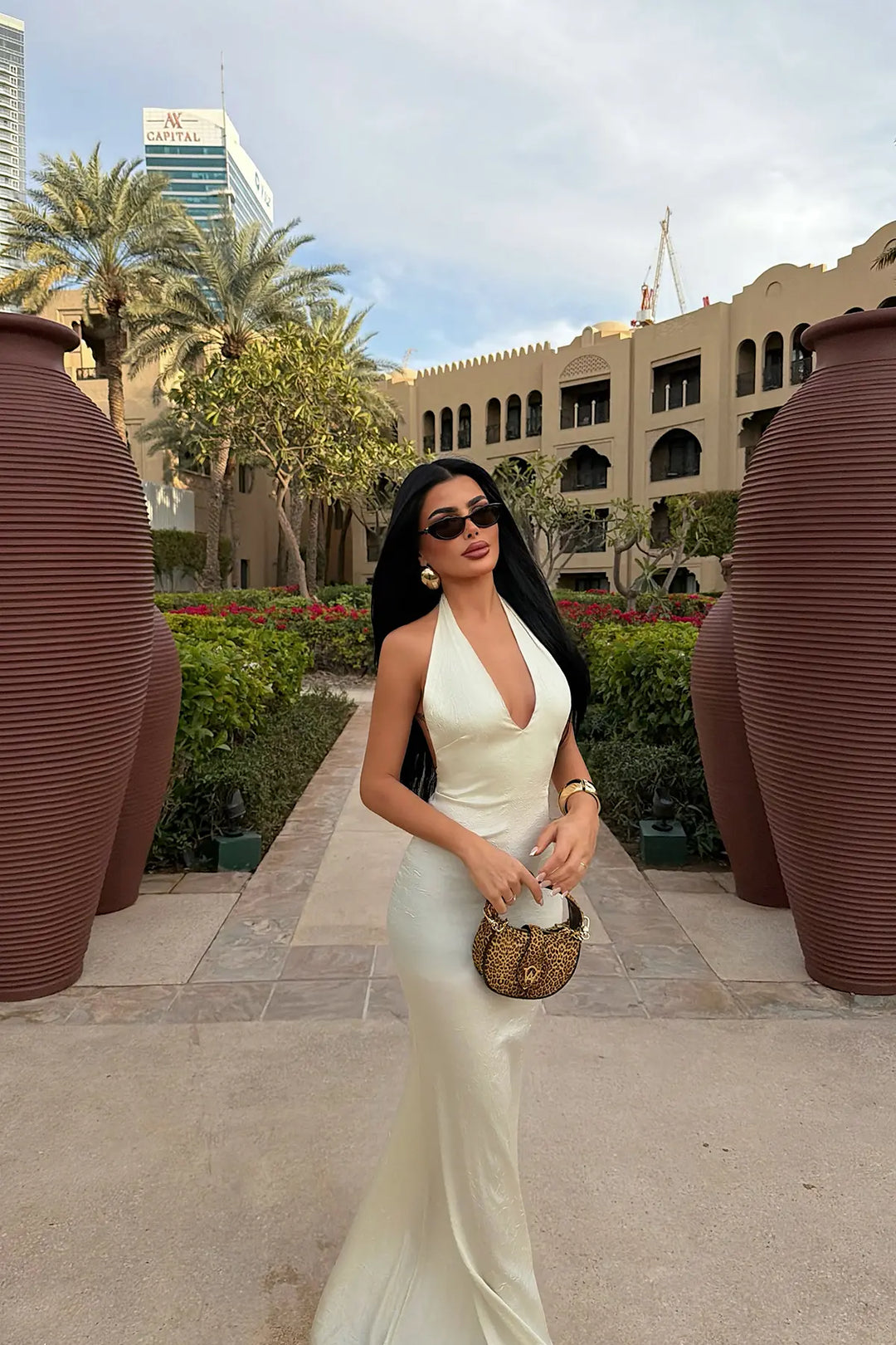 EYY Women Yellow V-Neck Long Dress - Vélez-Málaga