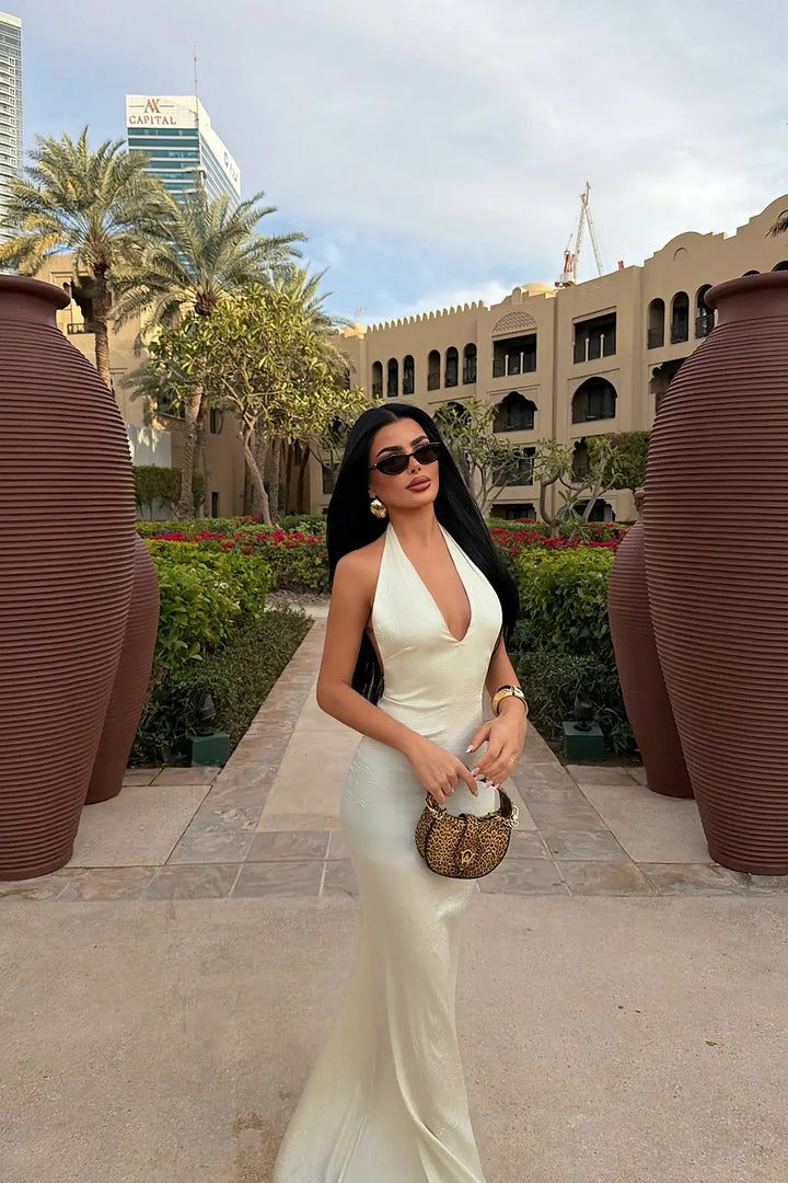 EYY Women Yellow V-Neck Long Dress - Vélez-Málaga