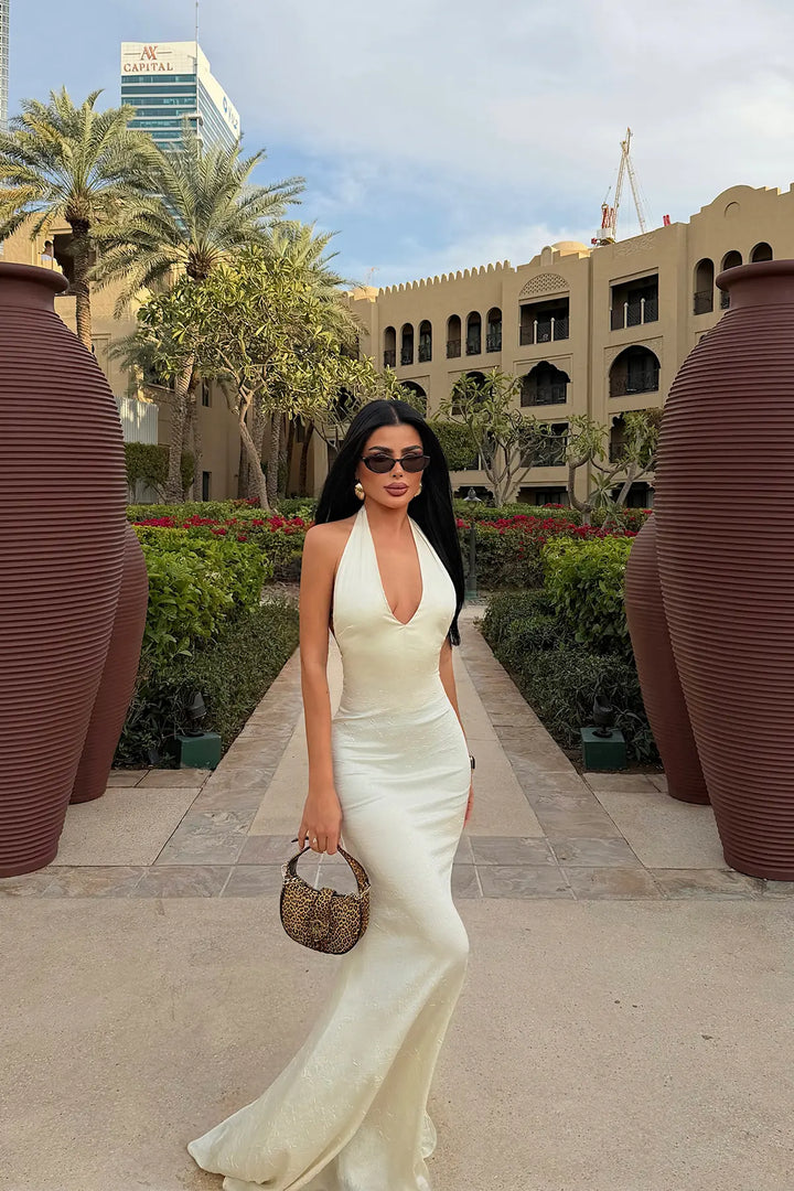 EYY Women Yellow V-Neck Long Dress - Vélez-Málaga