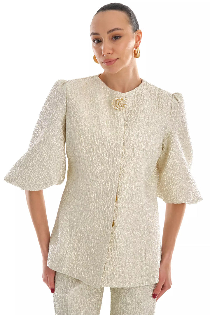 FRV Beige jakar short sleeve midi set - San Diego