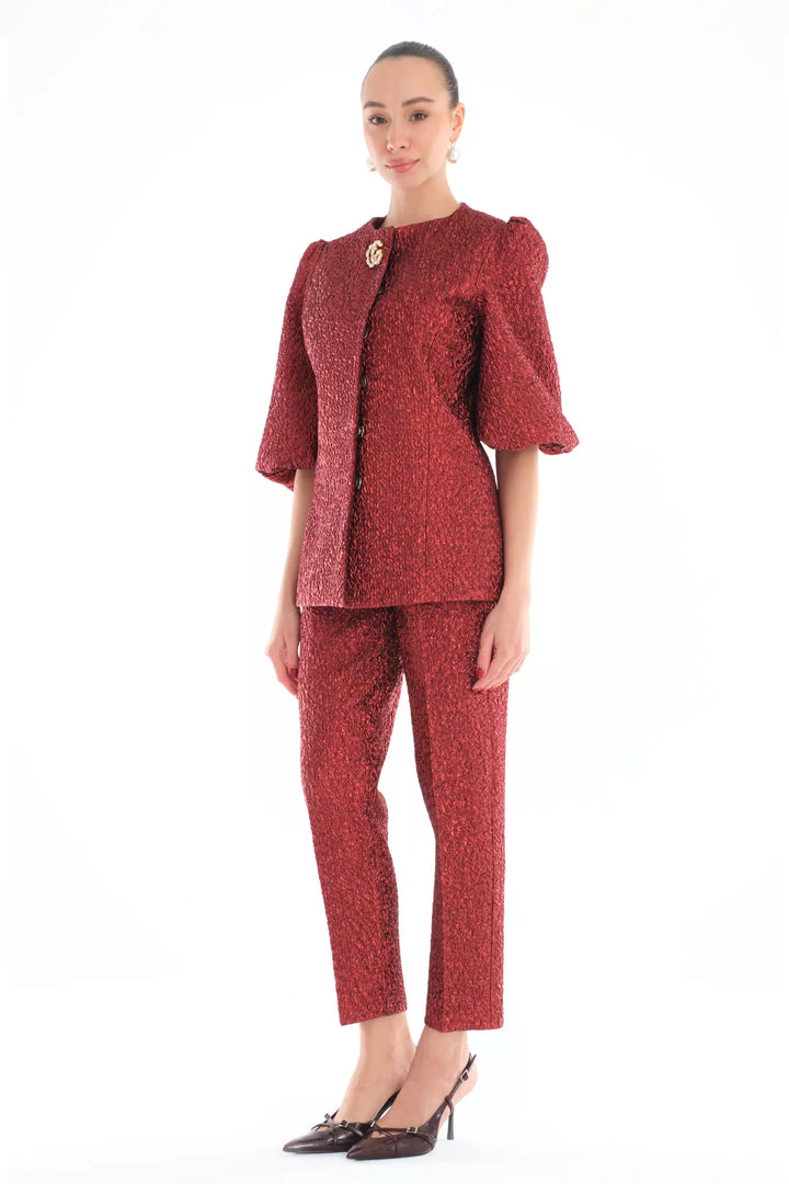 FRV Maroon jakar short sleeve midi set - Tepotzotlán