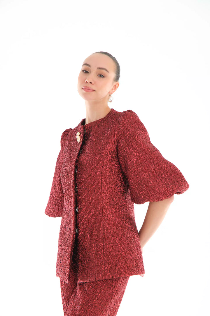 FRV Maroon jakar short sleeve midi set - Tepotzotlán