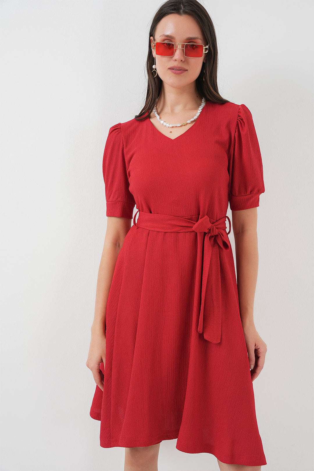 BGD Women Striped Knit Dress - Red - Prescott
