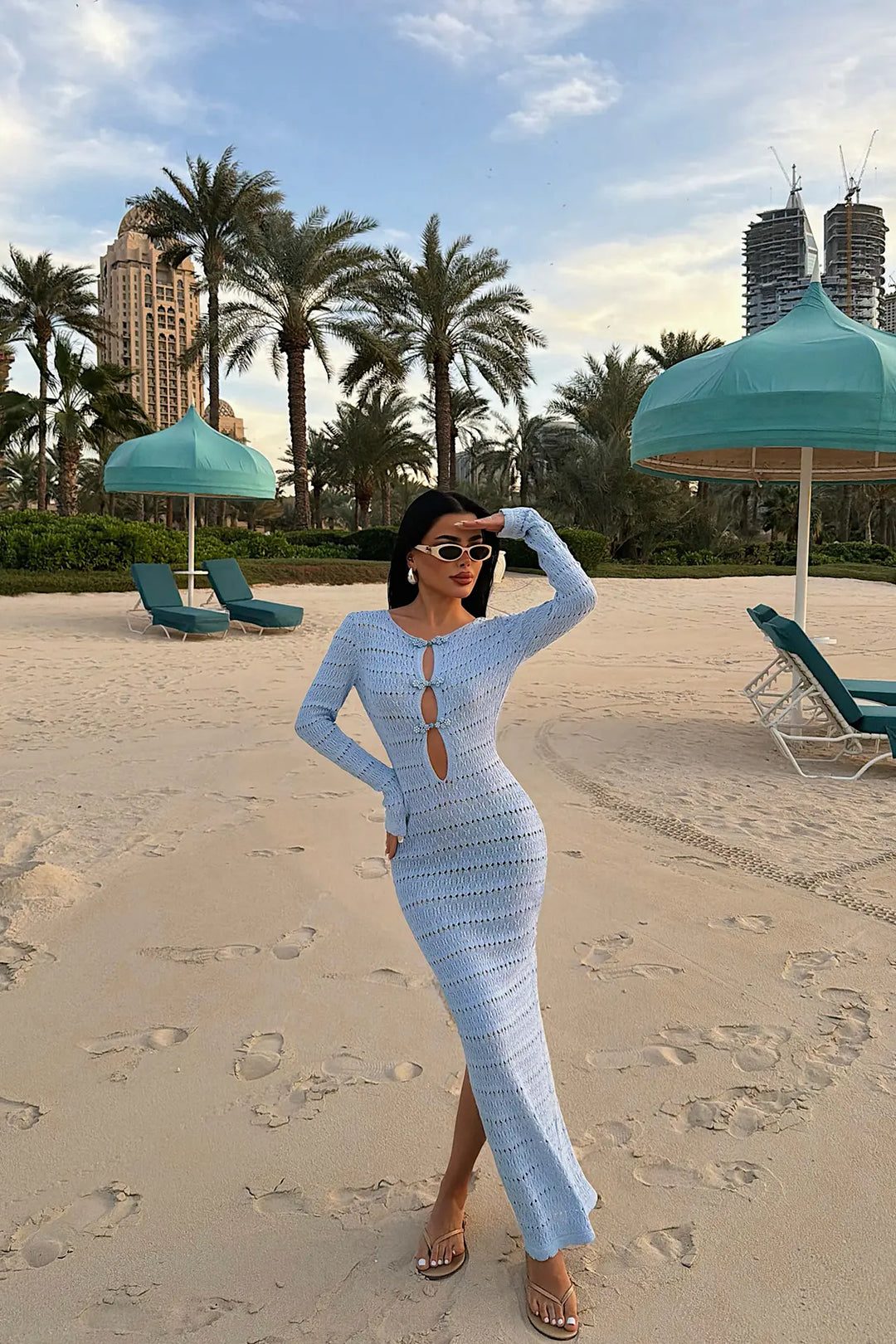 EYY Women Baby Blue Knitted Dress - Petatlán