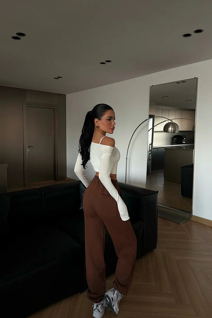 EYY Women Brown Tie-Up Sweatpants - Hagerstown