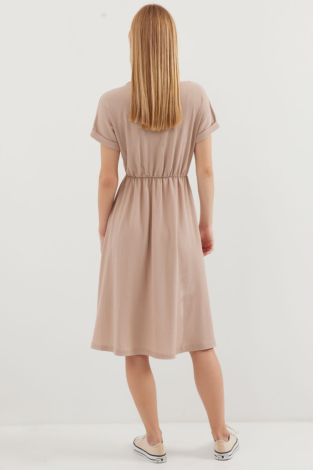 BGD Women V-Neck Slit Knit Dress - Biscuit - Avondale