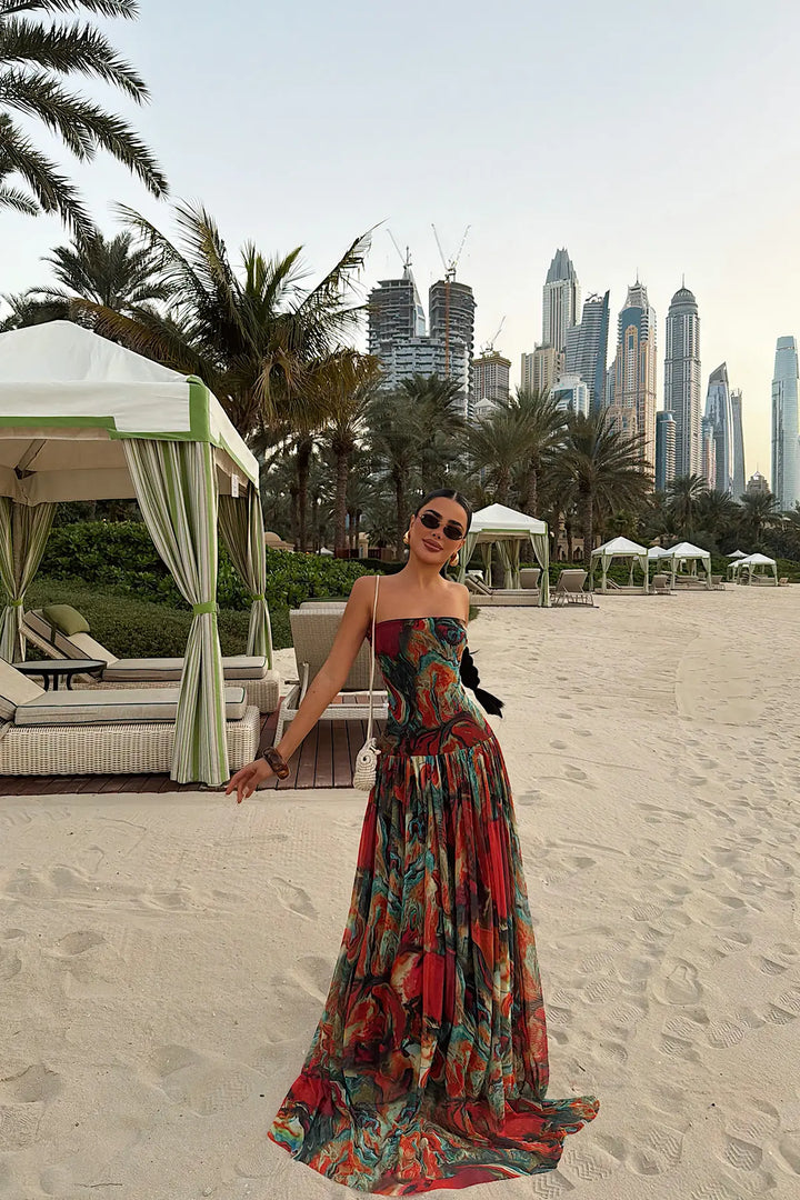 EYY Women Batik Pattern Strappy Long Dress - Independence