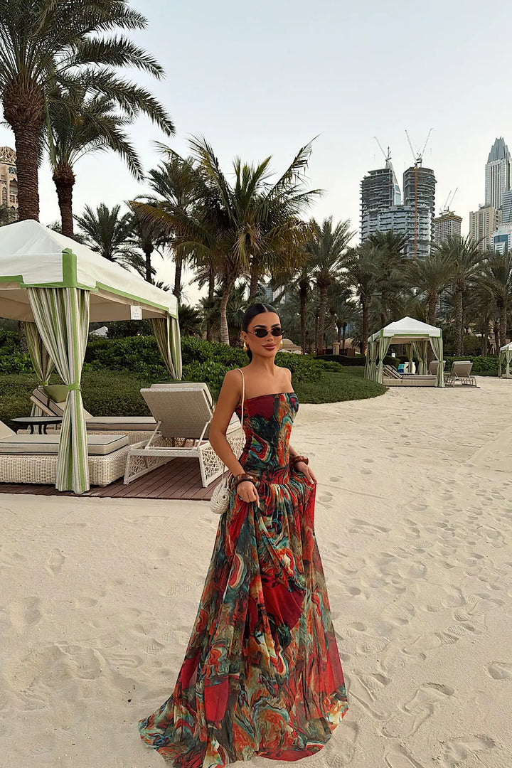 EYY Women Batik Pattern Strappy Long Dress - Independence