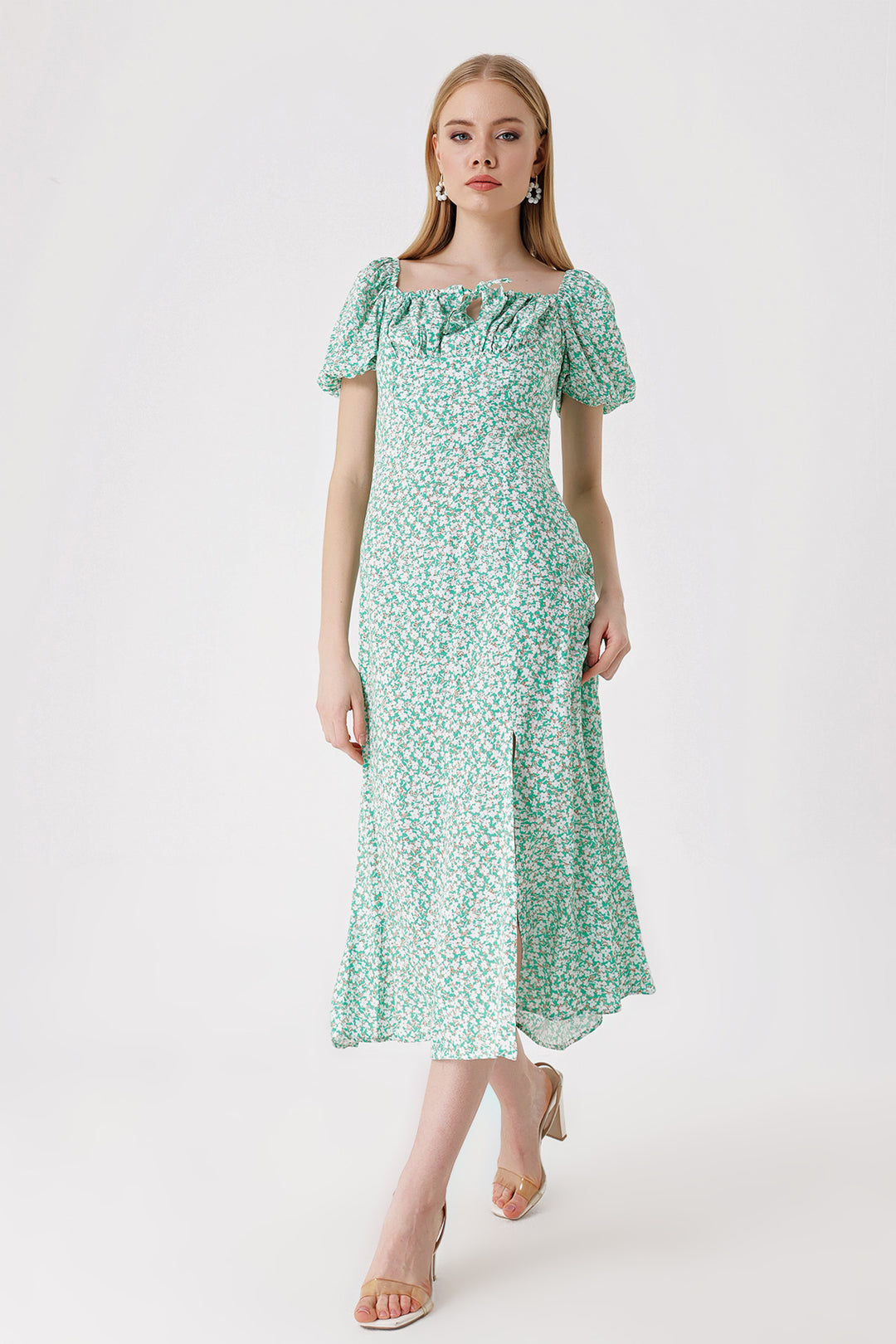 BGD Women Slit Detail Dress - Green - Paredes