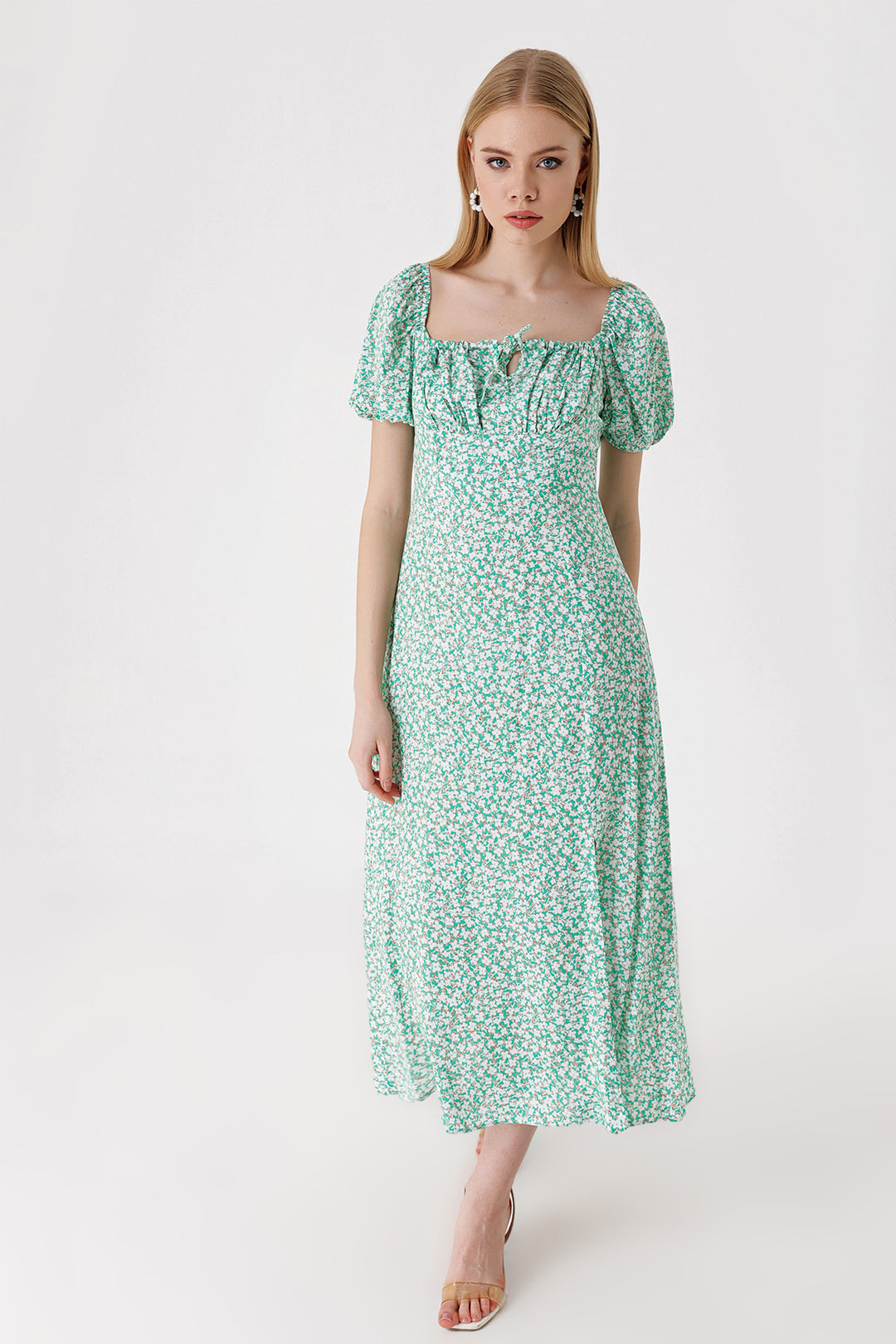 BGD Women Slit Detail Dress - Green - Paredes