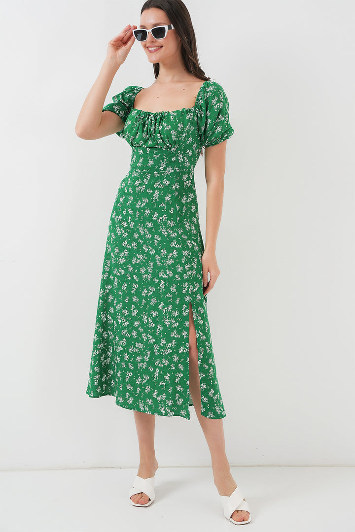 BGD Women Slit Detail Dress - Emerald Green - Fellbach