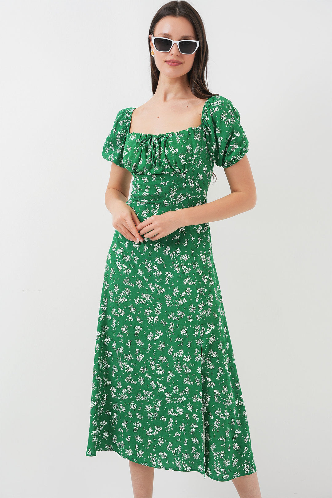BGD Women Slit Detail Dress - Emerald Green - Fellbach