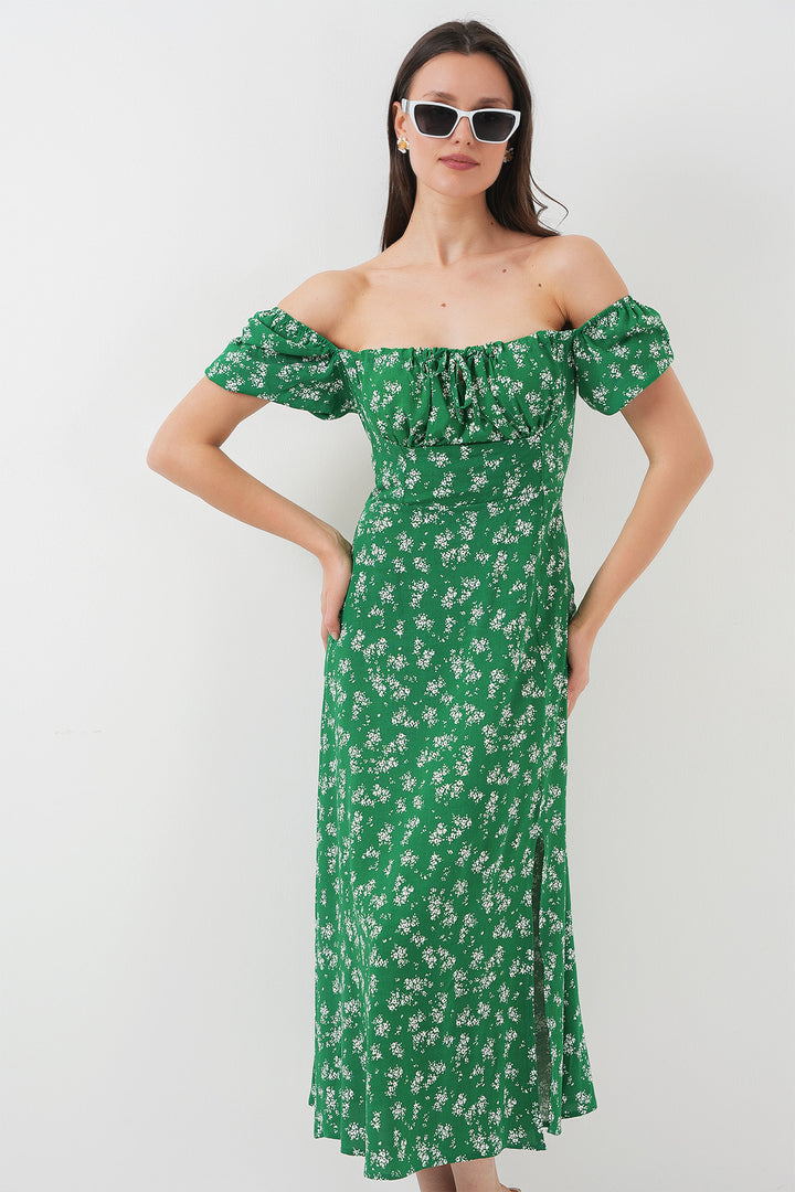 BGD Women Slit Detail Dress - Emerald Green - Fellbach