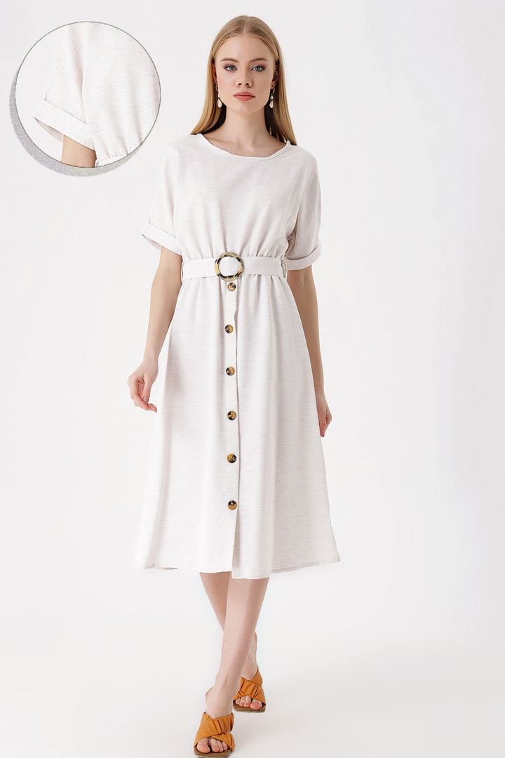 BGD Women Belted Linen Dress - Ecru - Avondale