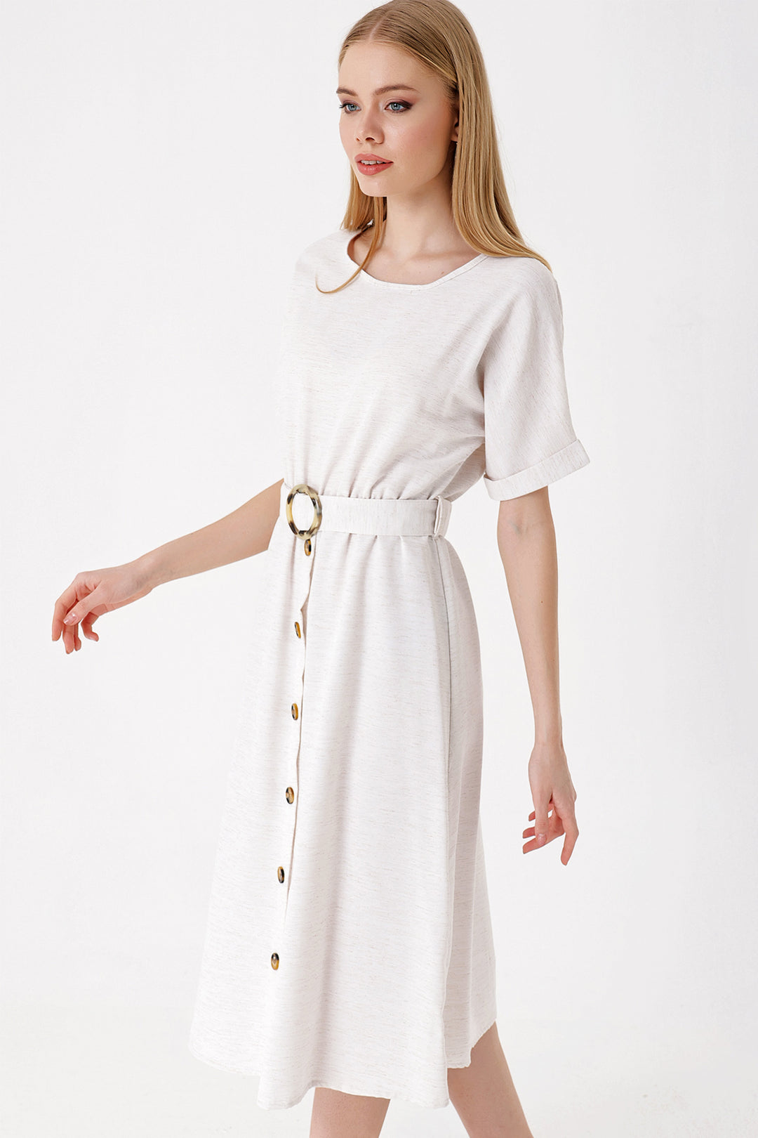 BGD Women Belted Linen Dress - Ecru - Avondale
