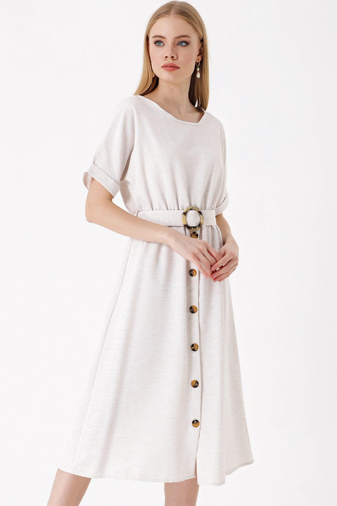 BGD Women Belted Linen Dress - Ecru - Avondale