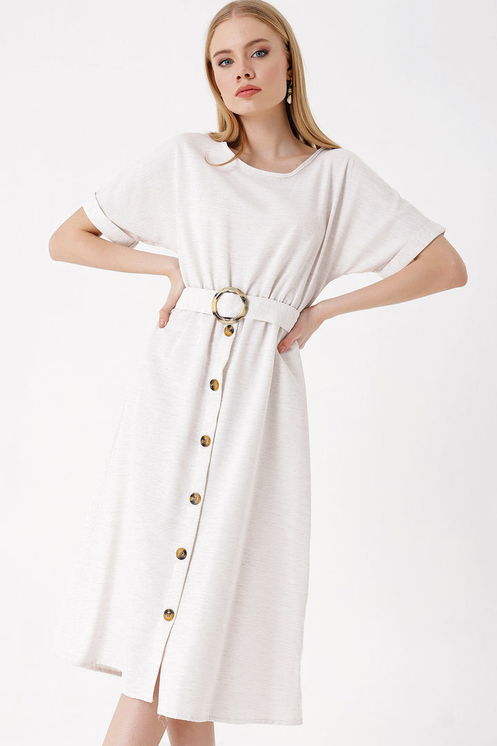 BGD Women Belted Linen Dress - Ecru - Avondale