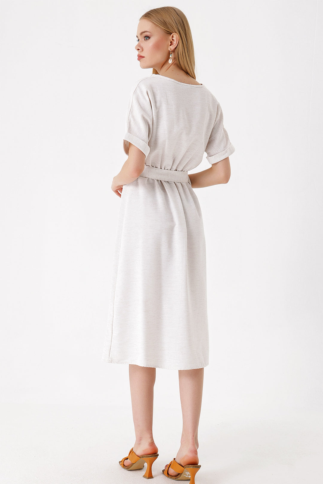 BGD Women Belted Linen Dress - Ecru - Avondale