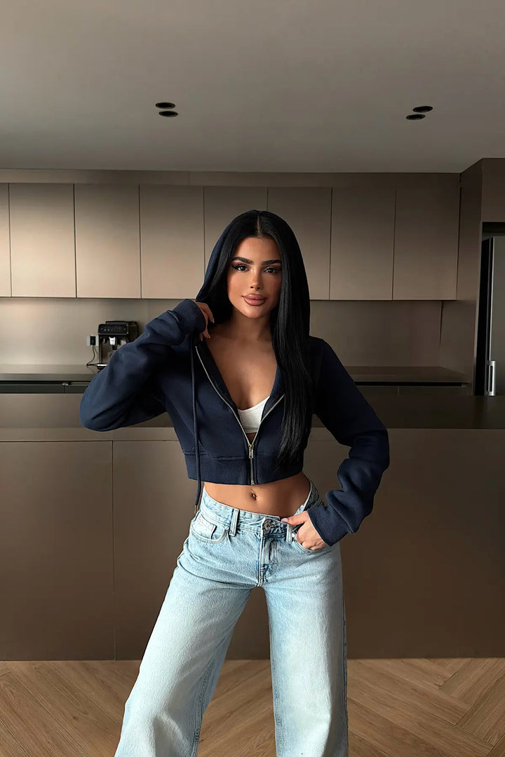 EYY Women Navy Crop Cut Cardigan - Welland