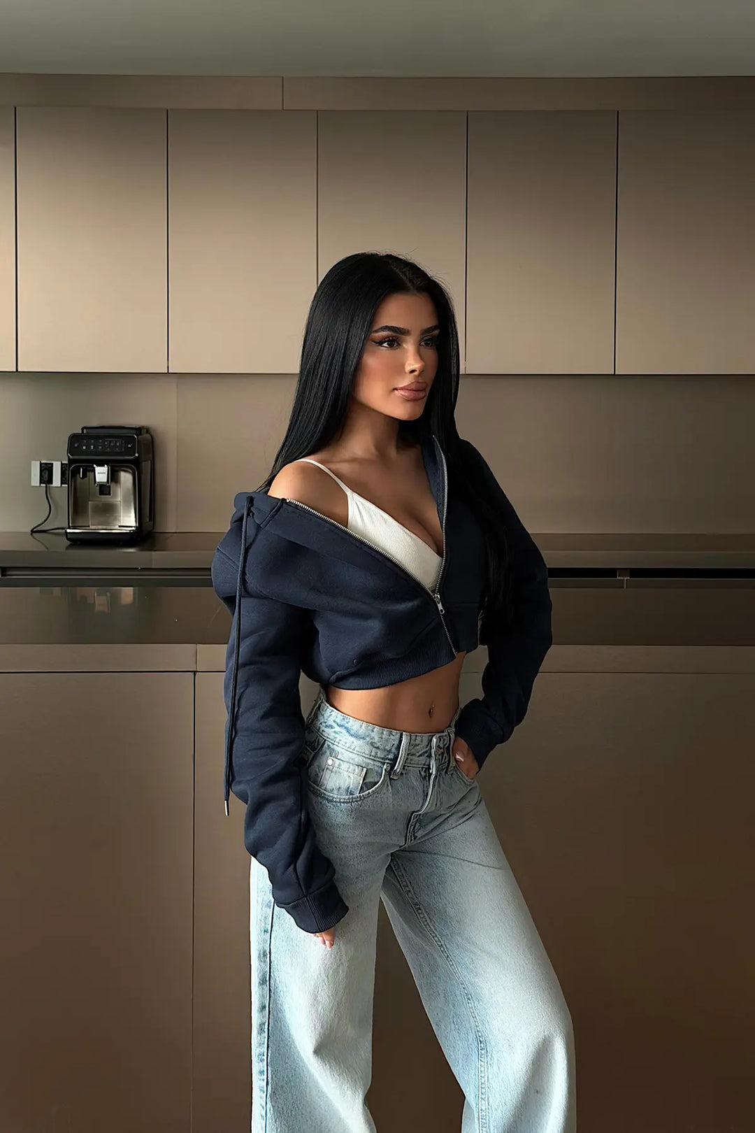 EYY Women Navy Crop Cut Cardigan - Welland