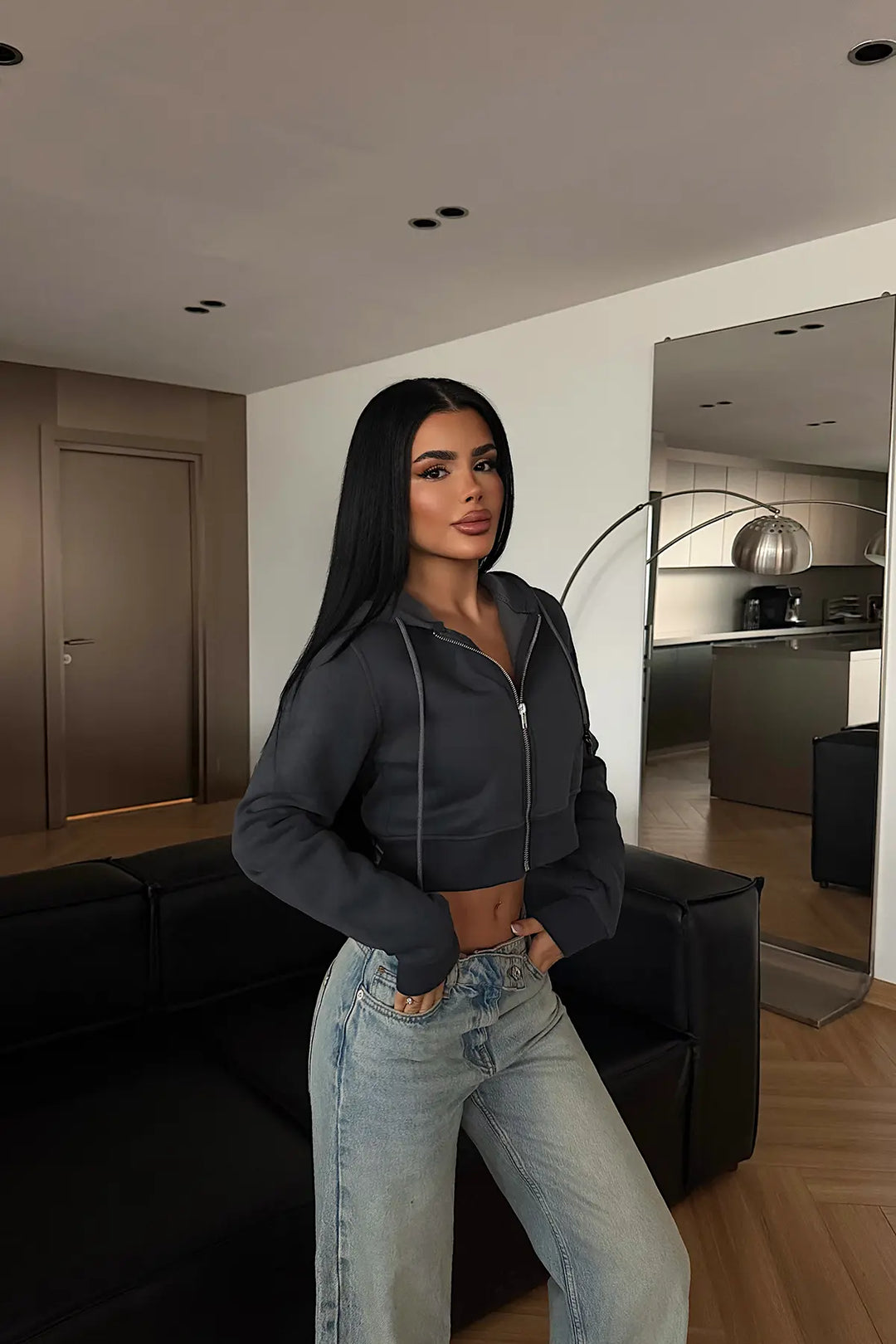 EYY Women Anthracite Crop Cut Cardigan - Jena