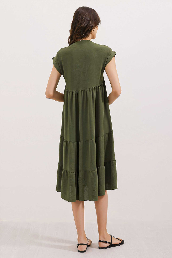 BGD Women V-Neck Ruffled Dress - Khaki - Aveiro