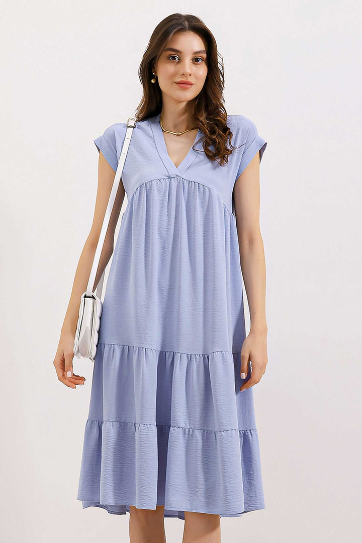 BGD Women V-Neck Ruffled Dress - Blue - Parkland