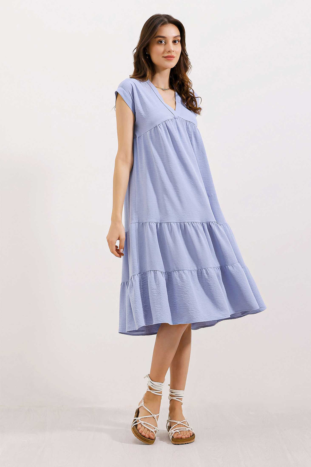 BGD Women V-Neck Ruffled Dress - Blue - Parkland
