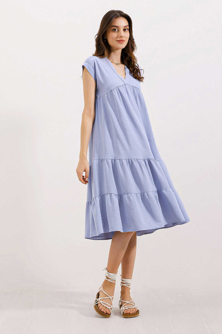 BGD Women V-Neck Ruffled Dress - Blue - Parkland
