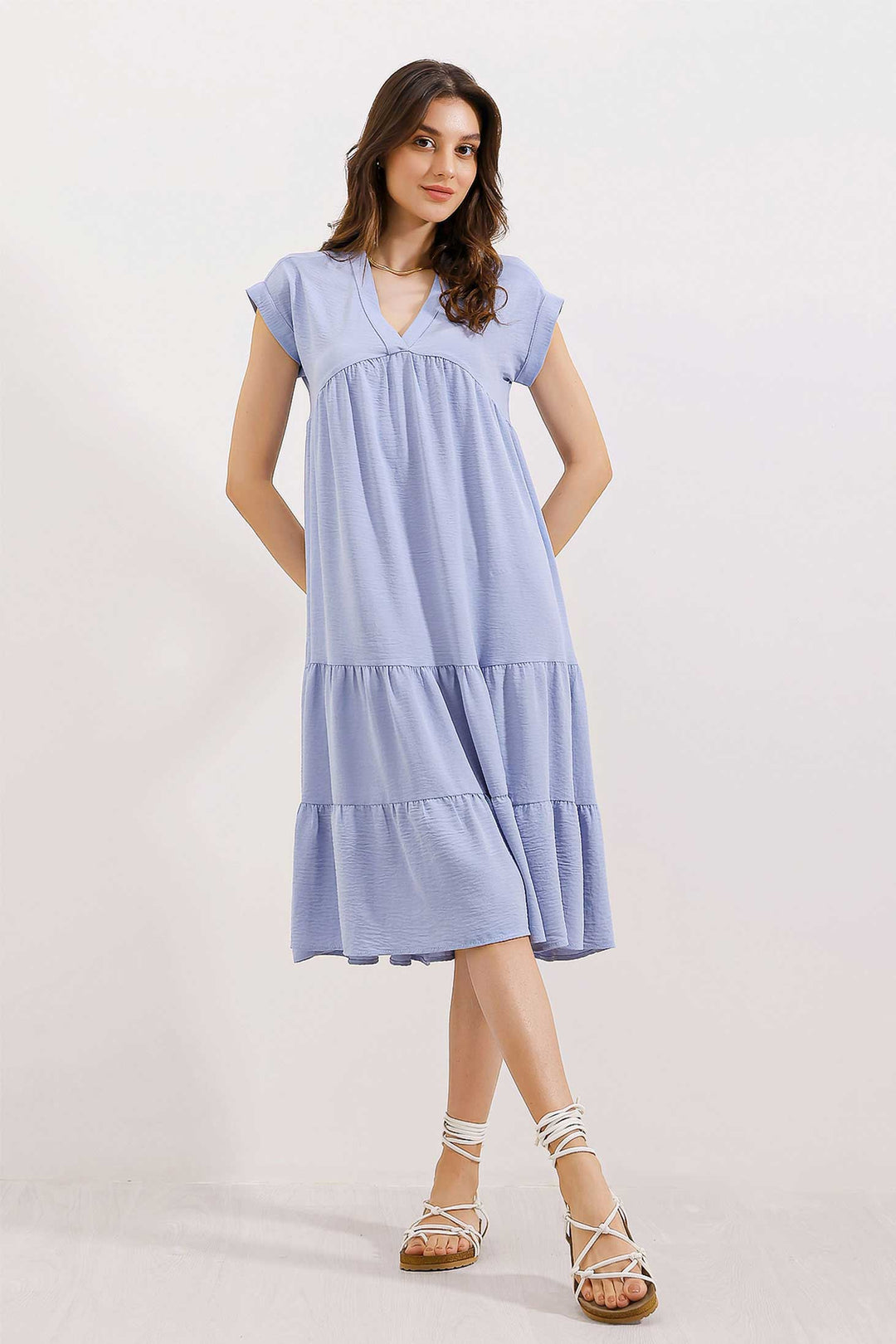 BGD Women V-Neck Ruffled Dress - Blue - Parkland