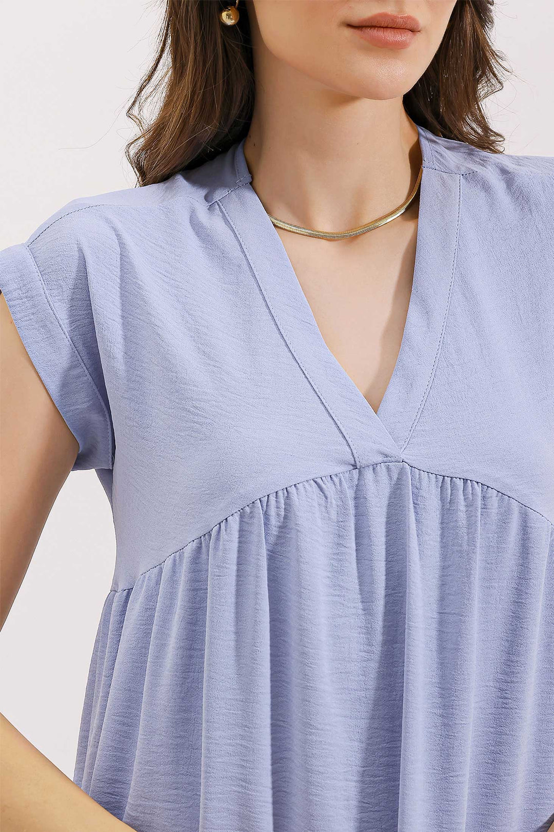 BGD Women V-Neck Ruffled Dress - Blue - Parkland