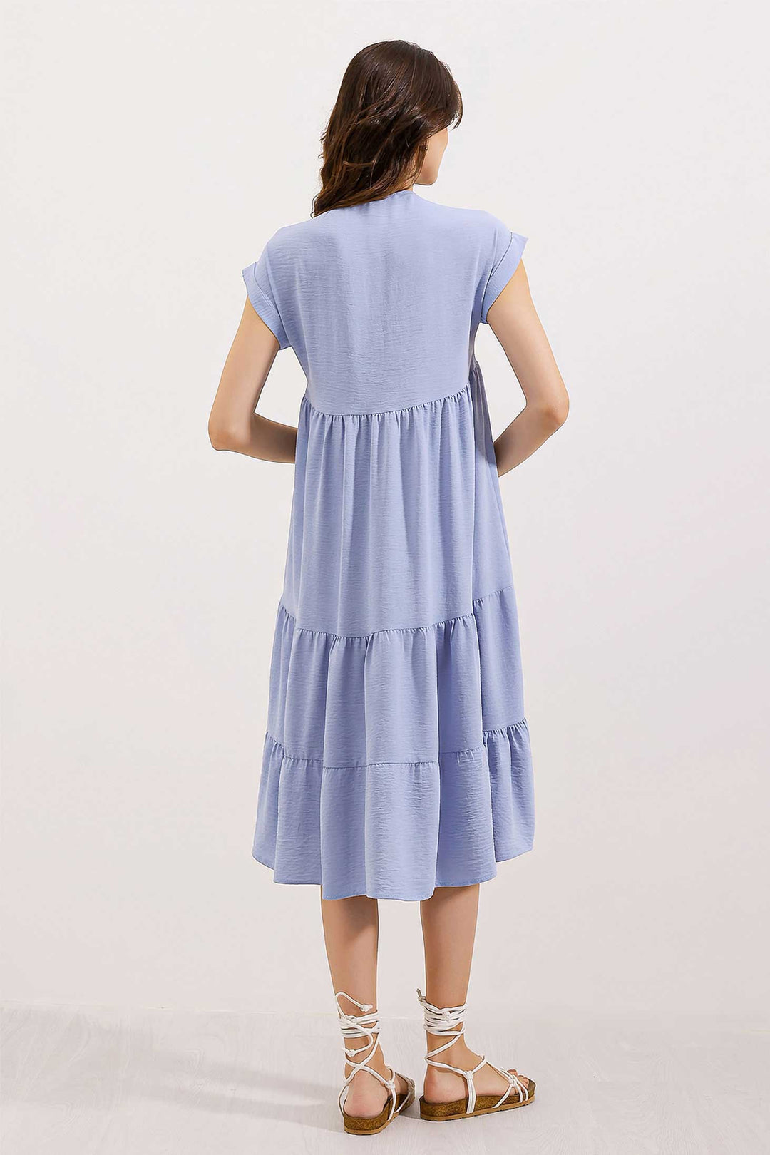 BGD Women V-Neck Ruffled Dress - Blue - Parkland