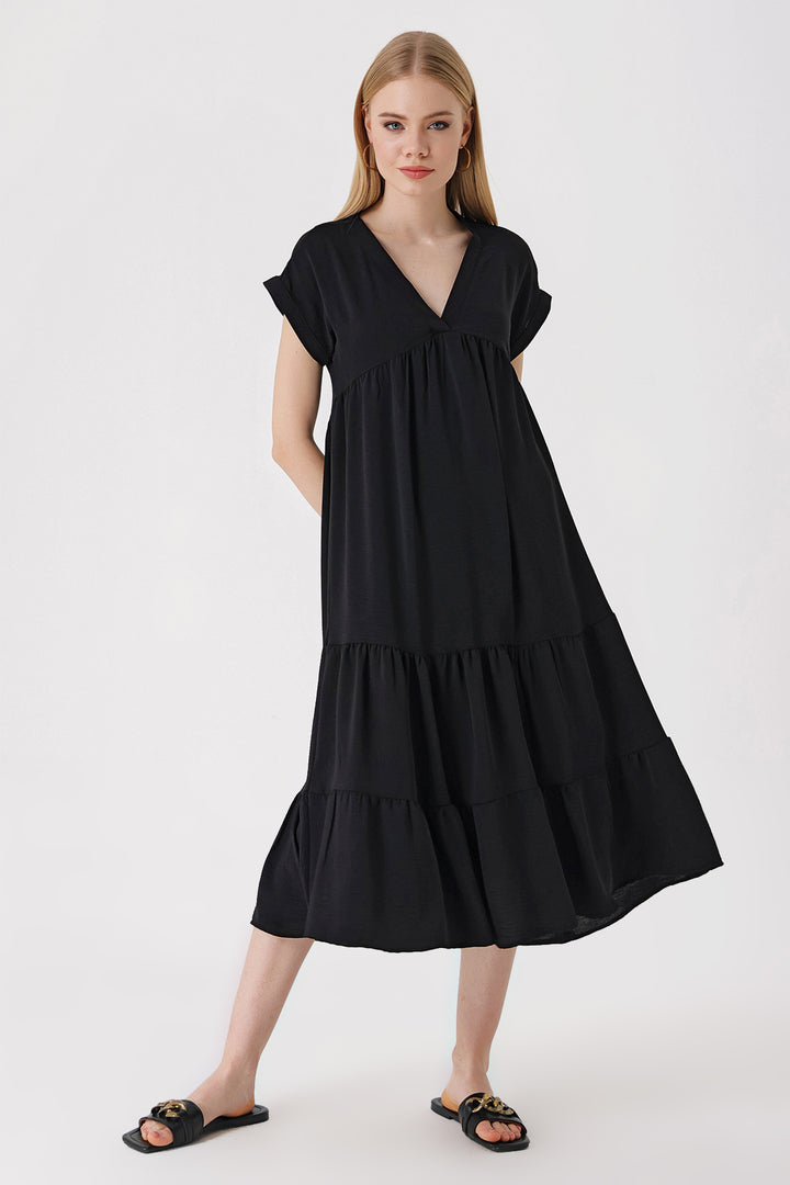 BGD Women V-Neck Ruffled Dress - Black - Avondale